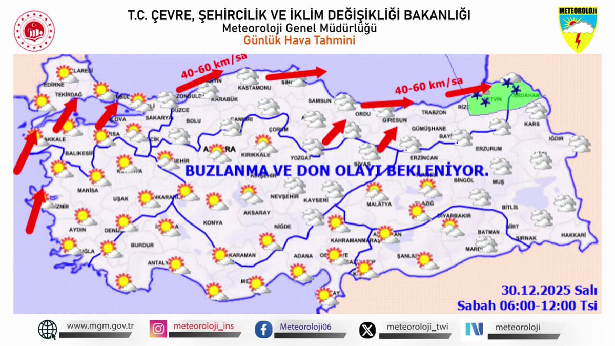 Meteoroloji'den Kritik Uyarı: Batı ve İç Kesimlerde Kuvvetli Yağış, Buzlanma ve Don Tehlikesi
