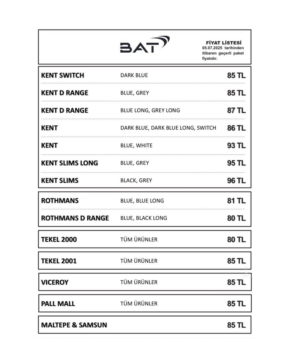 BAT Sigaralarına 5-7 TL Zam Geldi