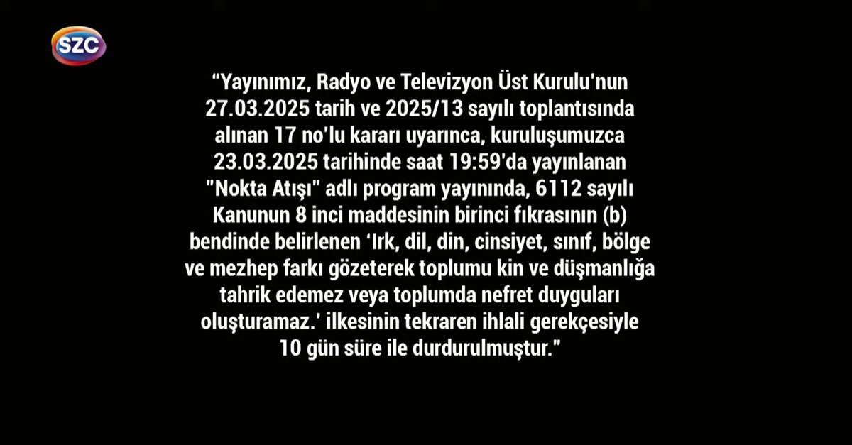 Sözcü TV'ye 10 Günlük Karartma Kararı