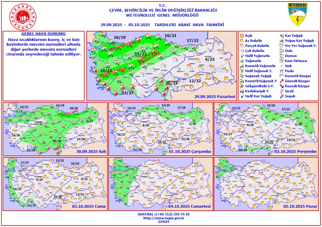 Meteoroloji'den Haftalık Hava Tahmini: Kuzey, İç ve Batı Kesimlerde Sıcaklıklar Düşecek