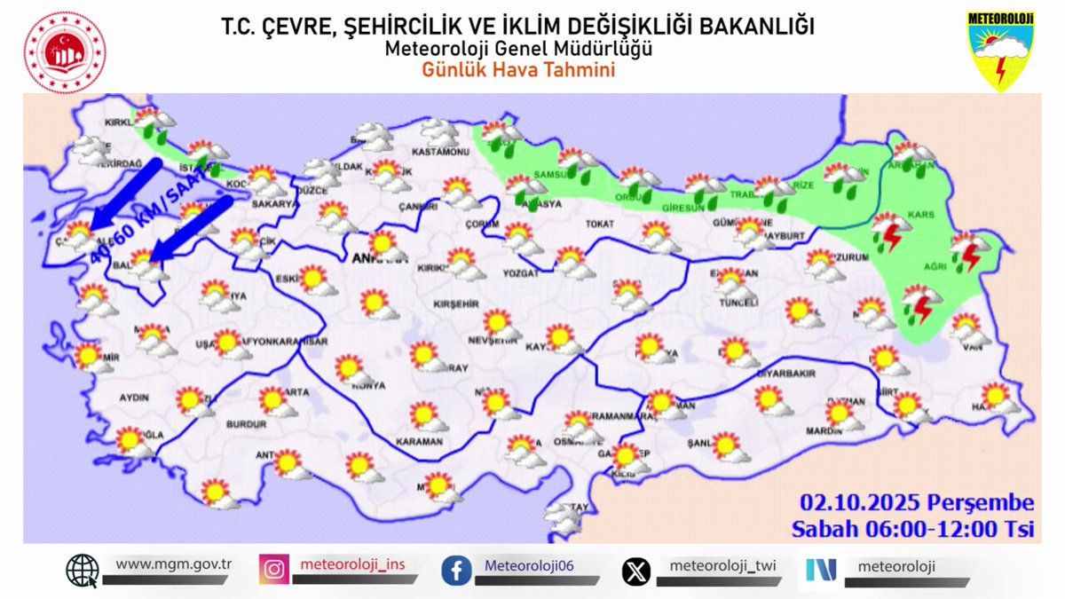 Meteoroloji'den 2 Ekim'de Kuvvetli Rüzgar Uyarısı: Hava Sıcaklıkları Mevsim Normallerinde Seyredecek