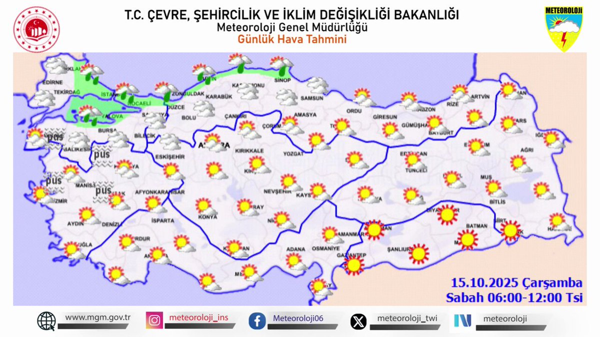 Meteoroloji'den 15 Ekim 2025 Hava Durumu Açıklaması: Sıcaklıklar Mevsim Normallerinde Seyredecek