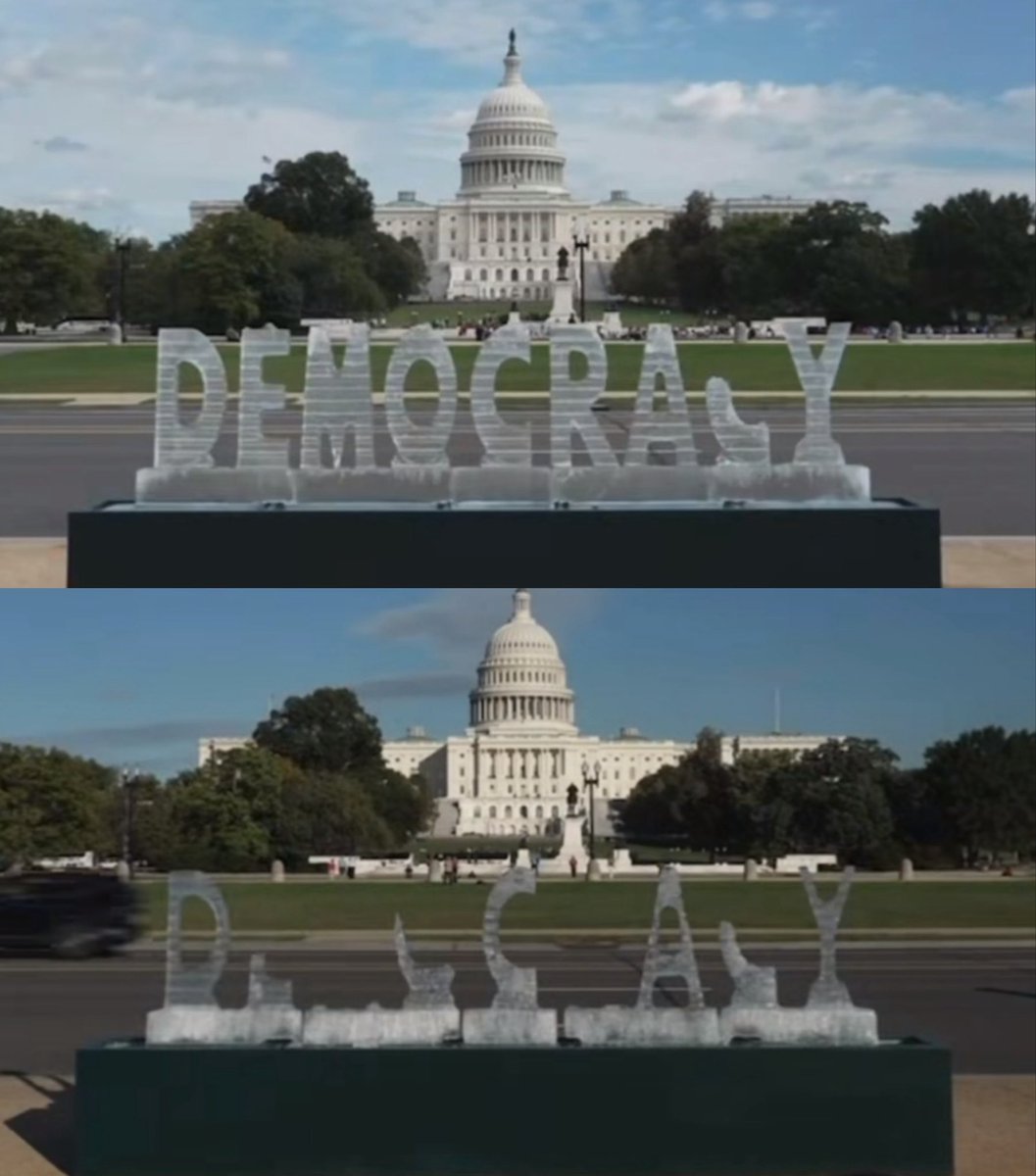 ABD Kongre Binası Önüne Eriyen 'Demokrasi' Buz Heykeli Yerleştirildi!